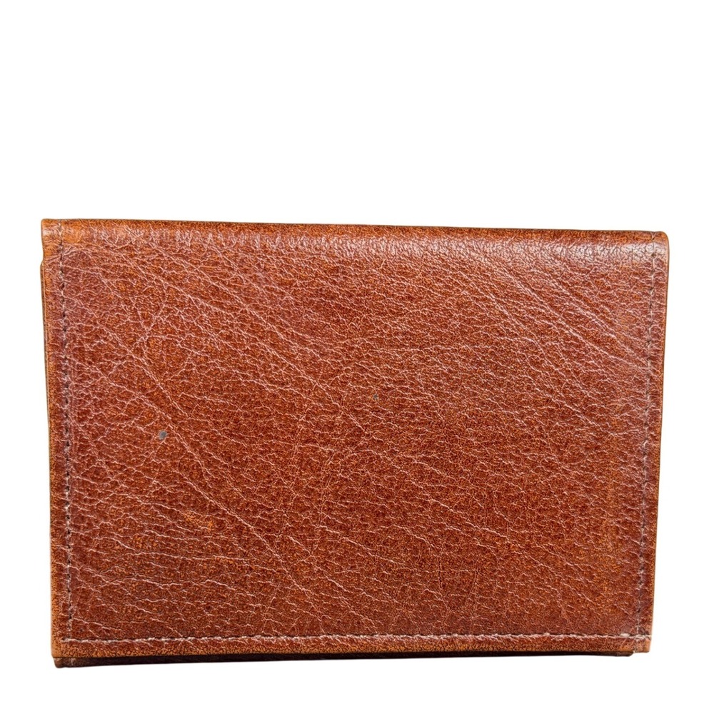 Vintage Brown Cowhide Leather Trifold Wallet Made in Jamaica Mens Slim Billfold